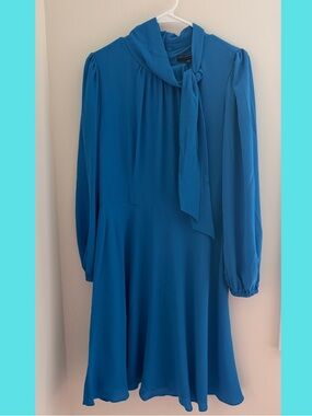 Maggy London Royal Blue Long Sleeve Tie-Neck Dress